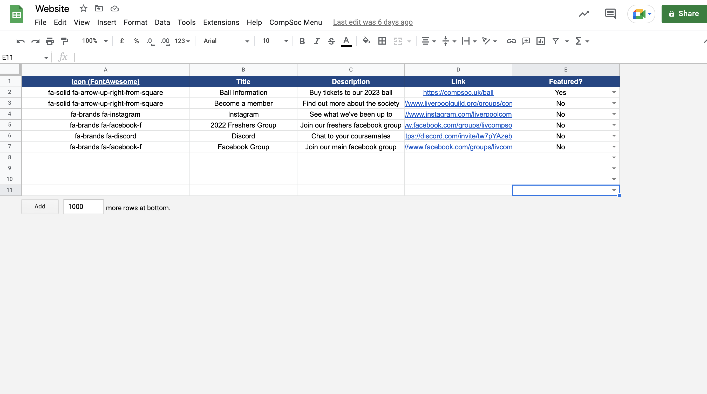 Google Sheets Links Manager
