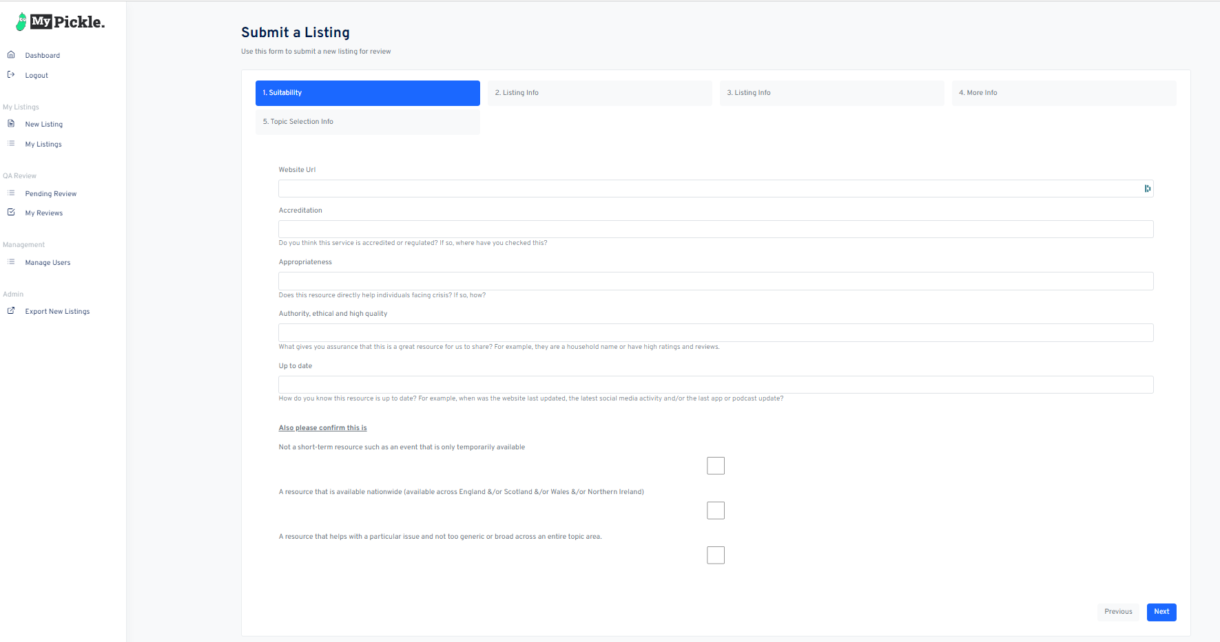 Submit Listing Interface